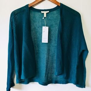 • eileen fisher organic linen knit teal cardigan •